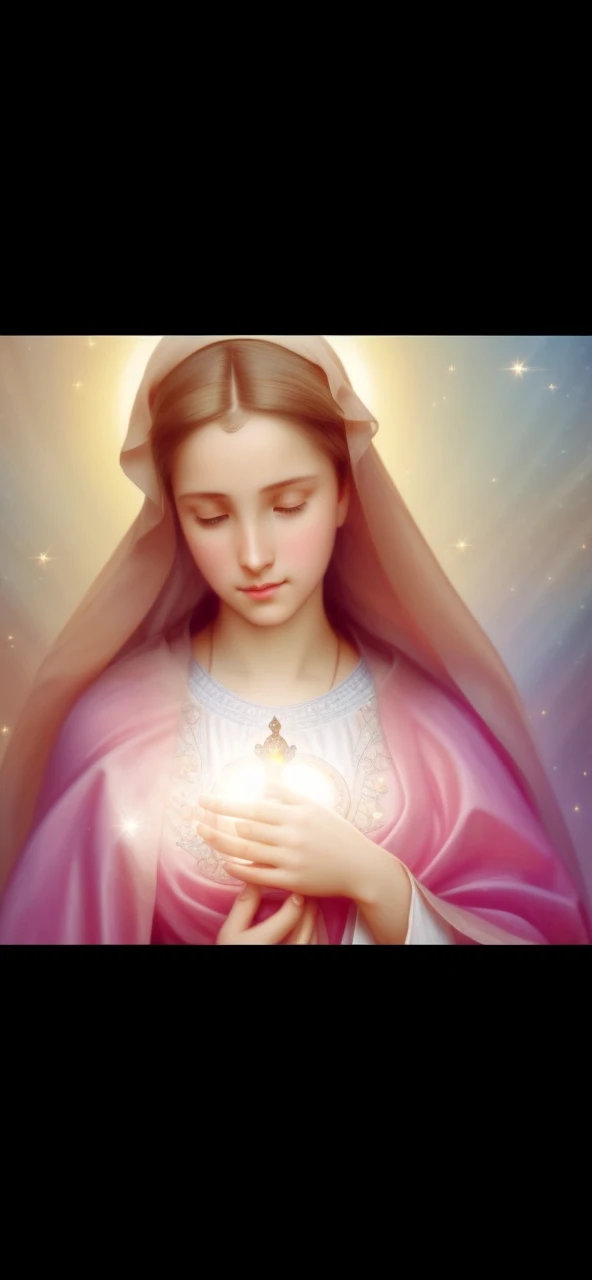 (((Blessed Virgin Mary of Mercy))) light, in style similar to that of the artist WILLIAM ADOLPHE BOUGUEREAU, Masterpiece, (The best quality: 1.2), (super fine: 1.2), illustration, (extremely delicate and beautiful: 1.2), movie angle, floating, (Beautiful eye of detail: 1.1), (light detail: 1.1), Movie Lights, delicate sky, blue eyes, (High ponytail: 1.1), layer, Ojuelos, starry sky, (light particles: 1.1) drawing, flower. (Masterpiece), (The best quality), (photorealistic:1.3), 8k, Detailed skin texture, Detailed fabric texture, beautiful detailed face, intricate details, ultra detailed (full body body:1.2)