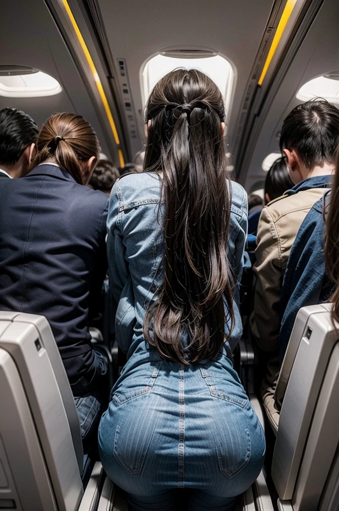 passengers sitting on the plane with their backs