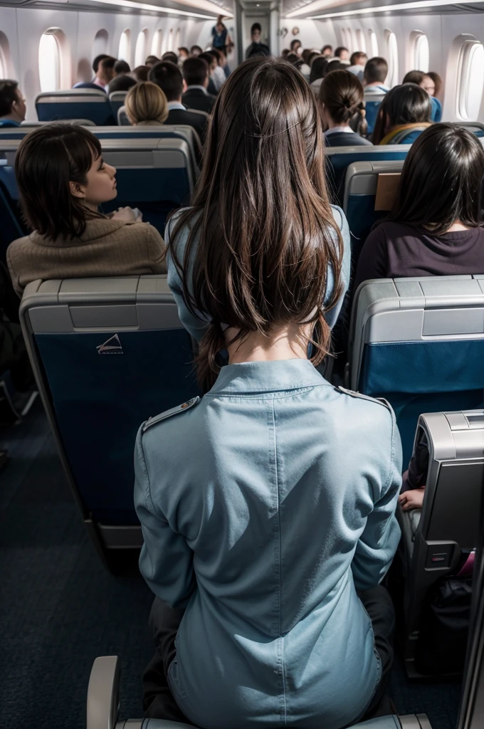 passengers sitting on the plane with their backs