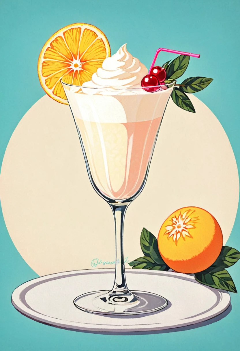 Picture a retro-a glass of Elegant Sophisticated Retro Pina colada cocktail