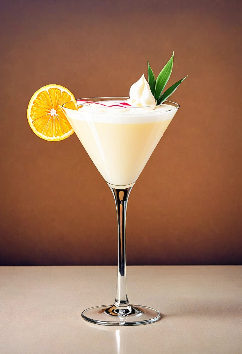 Picture a retro-a glass of Elegant Sophisticated Retro Pina colada cocktail