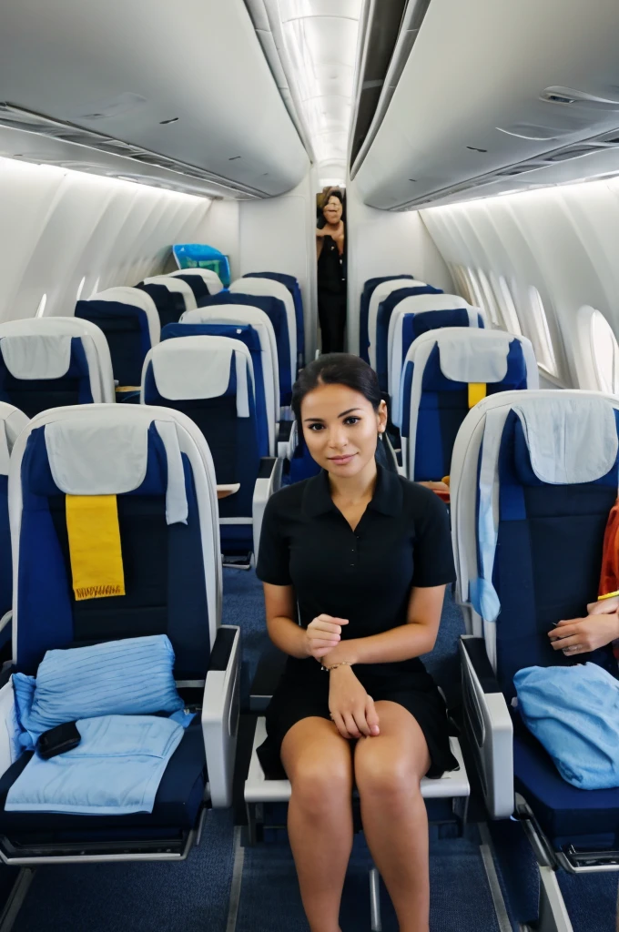 passengers inside plane, sitting, in a row