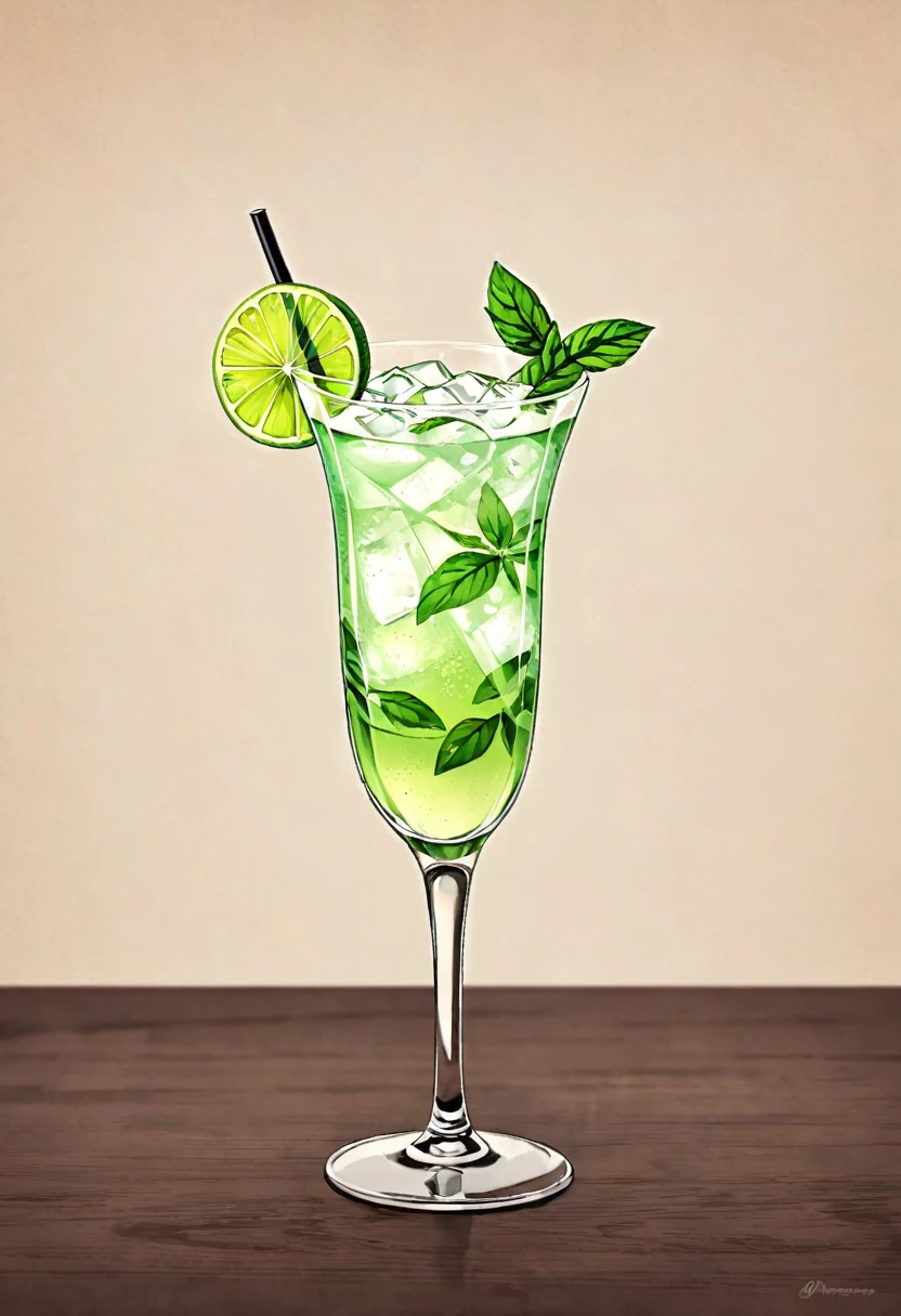 Picture a retro-a glass of Elegant Sophisticated Retro Mojito cocktail