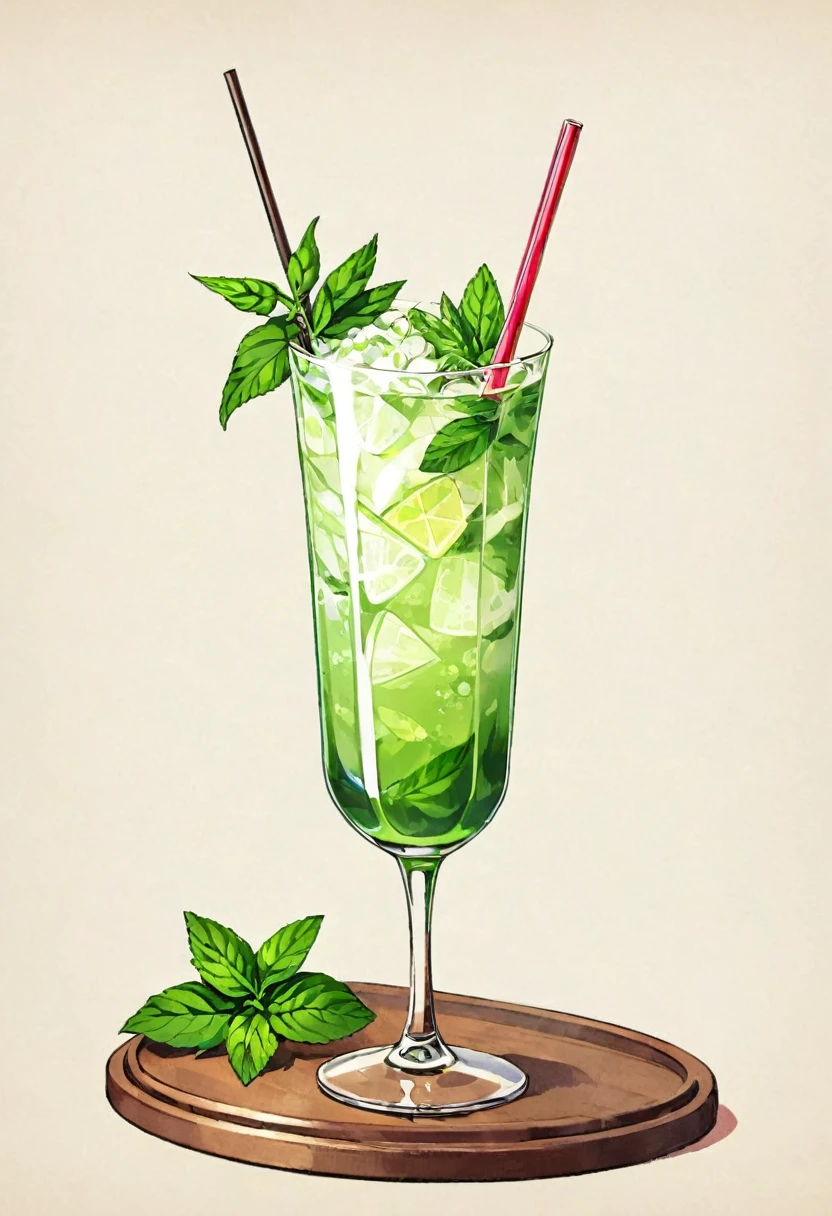 Picture a retro-a glass of Elegant Sophisticated Retro Mojito cocktail