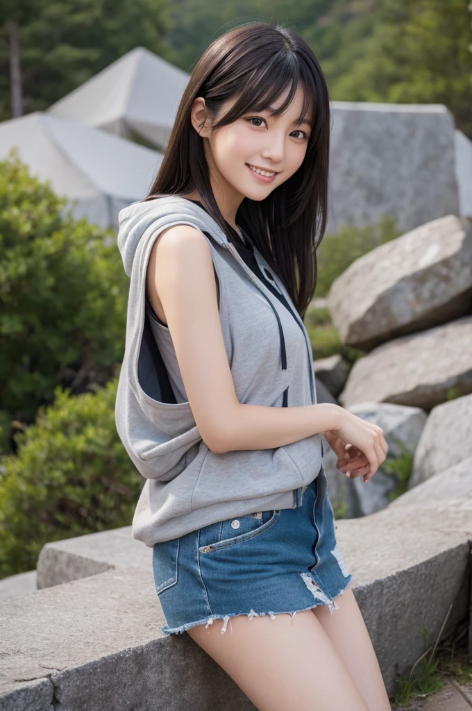 最high quality,Very detailed,finely,High resolution,8K壁紙,Perfect dynamic composition,Young Japanese Woman,Age 25, Black Hair, thin, 4K, 8K, high quality, beauty, smile, Beautiful Eyes, Characterized by simplicity, High resolution,1 person,Japanese Idols,Slender body,Seduce,Mountain climbing,Mountain parka