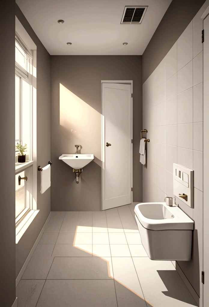 standard bathroom wall, ultra realisitic, Simple style, chic, extensive wall, big room