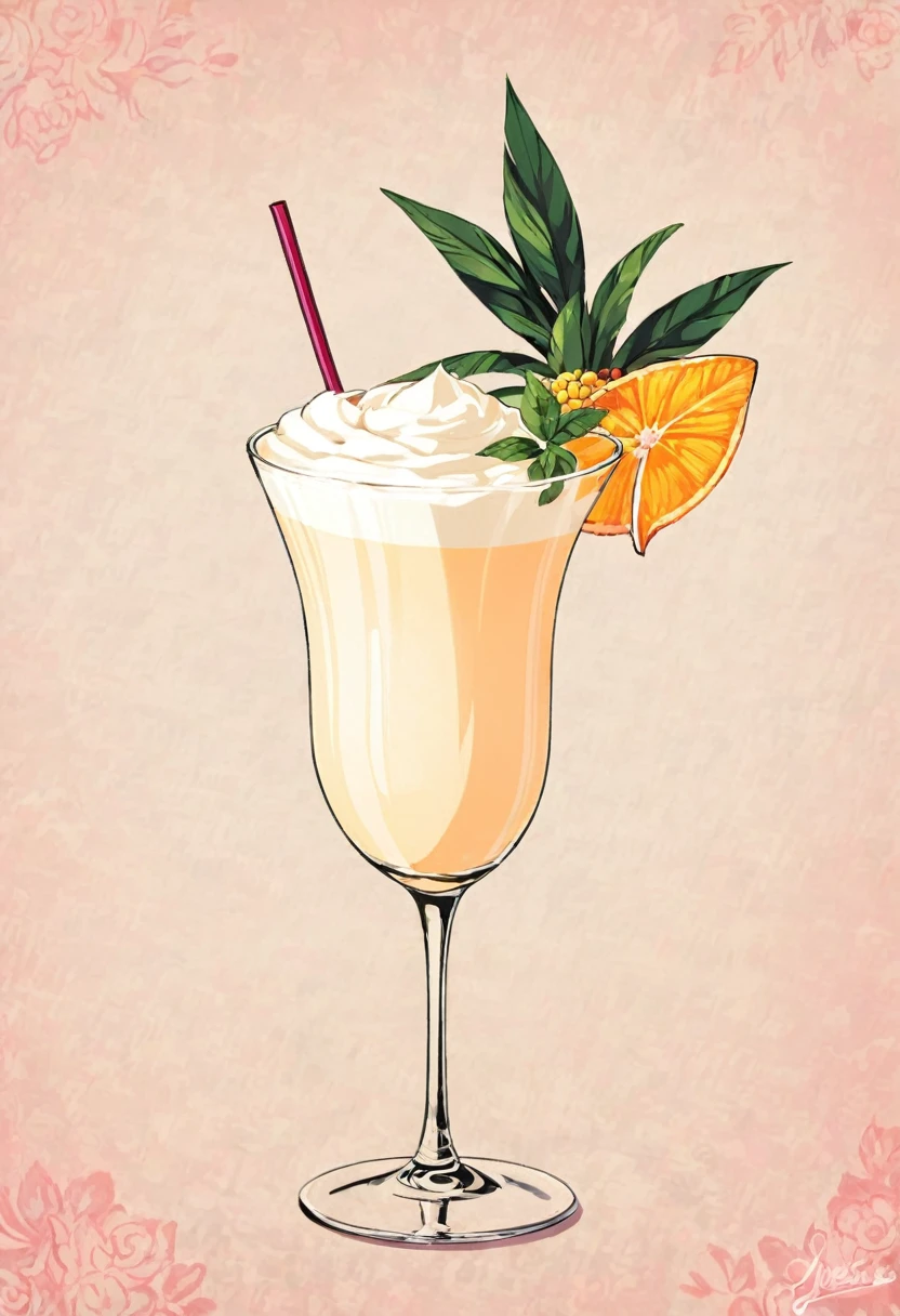 Picture a retro-a glass of Elegant Sophisticated Retro Pina colada cocktail