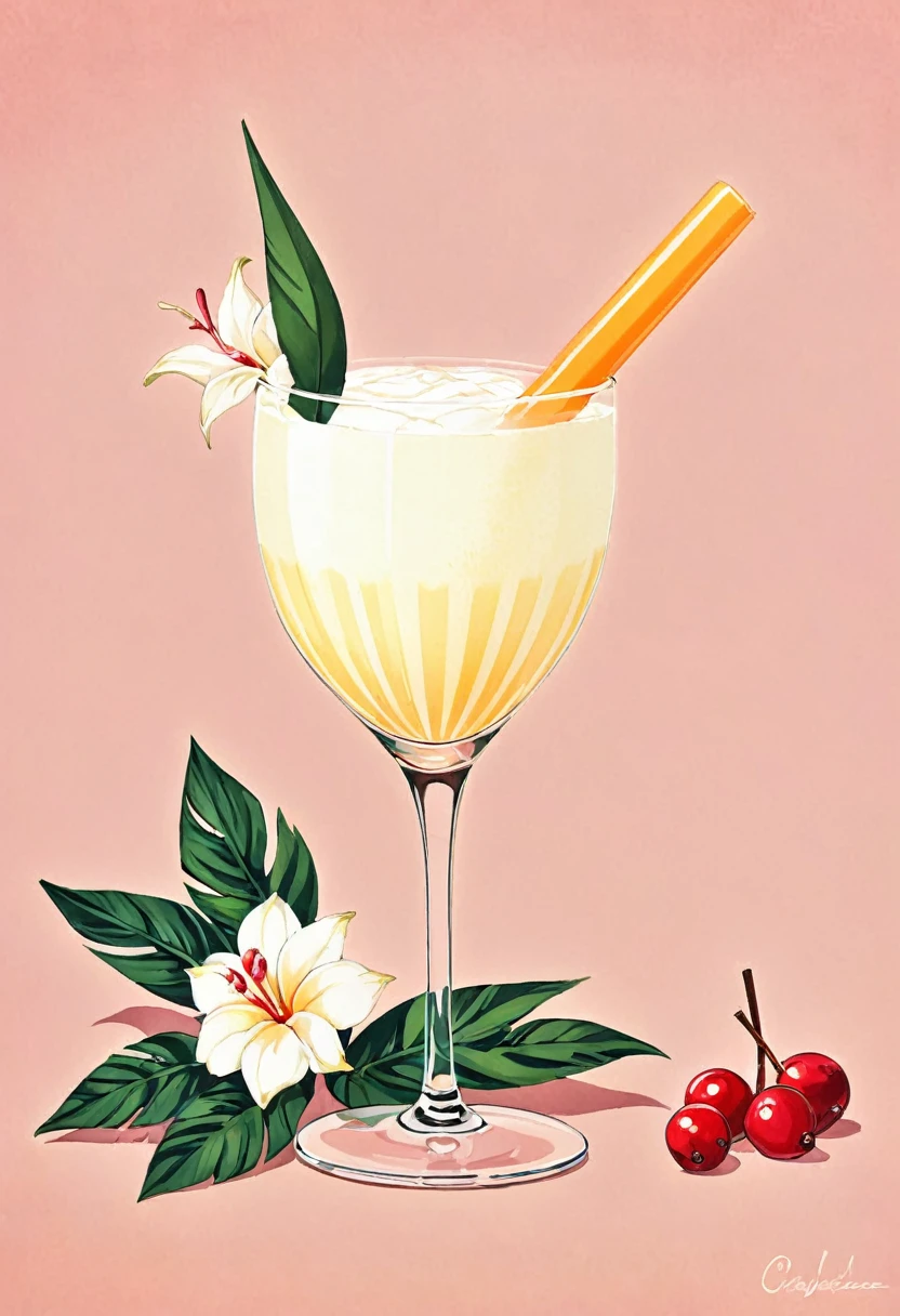 Picture a retro-a glass of Elegant Sophisticated Retro Pina colada cocktail