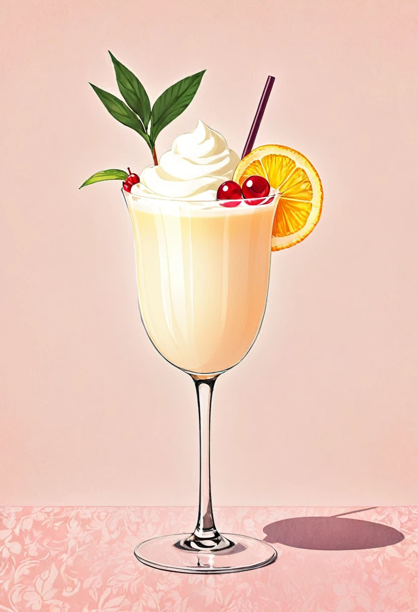 Picture a retro-a glass of Elegant Sophisticated Retro Pina colada cocktail
