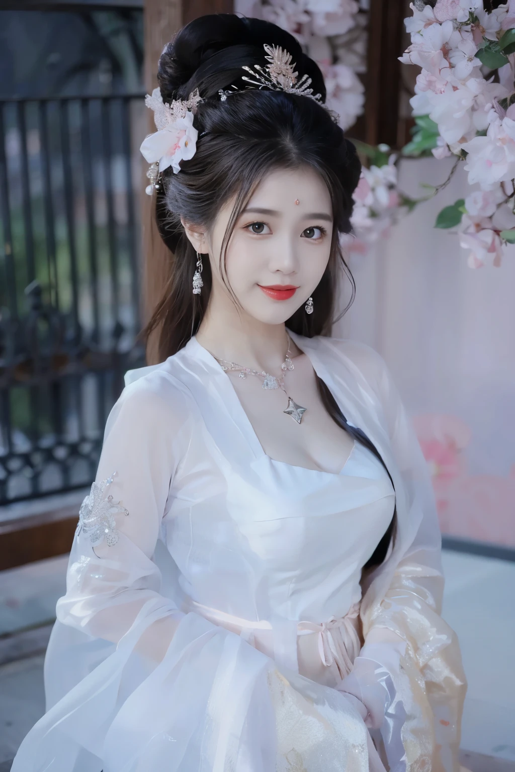 in pink，cleavage，underdressing