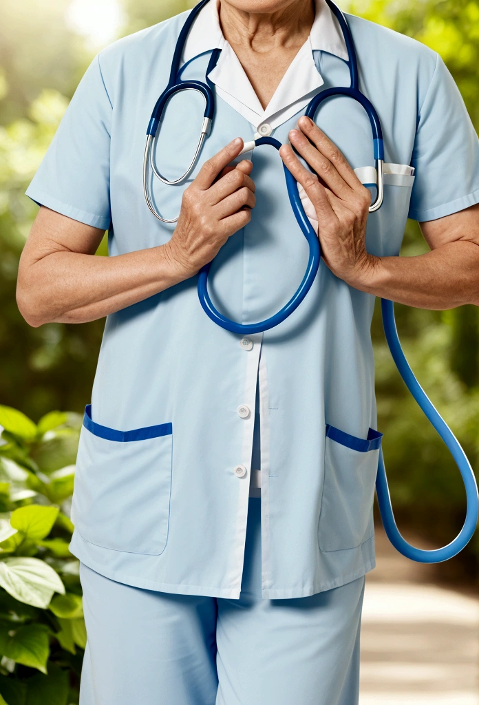 Create an image for a product that is designed to treat hypertension. Show a happy and healthy middle-aged or older person engaged in physical activity, such as a walk in the park or yoga. Use a calm colour scheme (blue, green, white). Add medical context (stethoscope, cardiogram) and scientific elements (molecular structures, blood pressure graph). Include a short text block with the main benefits of the product: "Reliable treatment of hypertension", "Provides stable blood pressure", "Improves quality of life". The image should evoke a sense of hope and confidence in the consumer, emphasising the reliability and professionalism of the product.