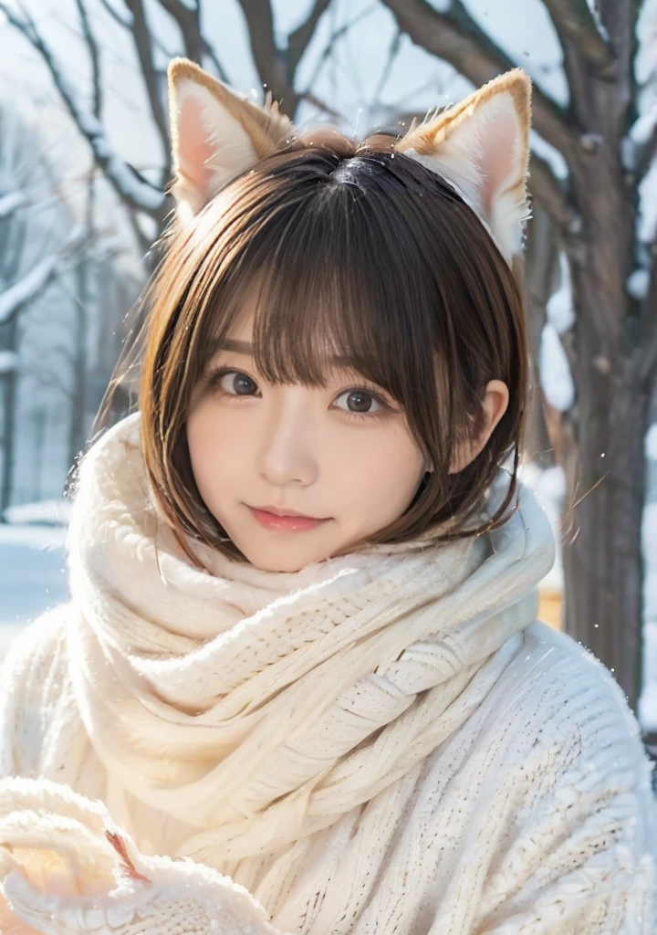 Holding a Shiba Inu、Hair blowing in the wind、Medium Short Hair、Fluffy scarf、Expressing the whiteness of one's breath、Photo from the waist up、Night city illumination shot、Cowgirl Shot、Fur coat、豪華なグレーのミンクのFur coat、Wear fine leather boots、Luxury Bags、Inner turtleneck、Silver necklace and small silver earrings Millionaire style:1.4))、Full body photo、smile、 Caustics、Highly detailed photos、Very beautiful woman 、Ample breasts、No makeup、(8K、RAW Photos、Highest quality、masterpiece:1.2)、(Realistic、Realistic)、1 Girl、((Medium Short Hair、Midwinter、Cold region Snow falling、The wind is blowing、Fluttering Hair、Blur the background、Colorful illuminations、Looking into the camera:1.4))、