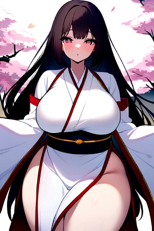 white kimono, cute girl, sexy , sakura, huge thighs