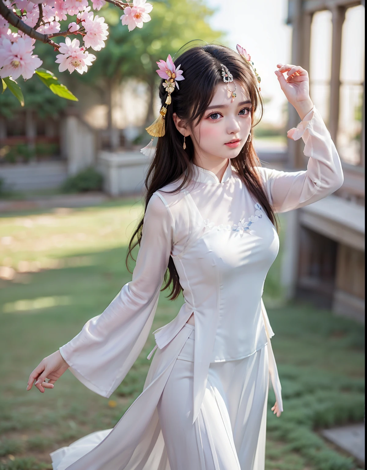 (8k, RAW photo:1.2), best quality, ultra high res,dramatic angle,(fluttered detailed color splashs), (illustration),(((1 girl))),(long hair),(rain:0.9), (Headdress:1.4),There is an ancient palace beside the girl,Hanfu,(Key Points),Color ink painting,(Splash of Color),Splash of Color,(((colorful))),(sketch:0.8) , Masterpiece, best quality, beautiful painted, highly detailed,(denoising:0.6),[splash ink],((ink refraction)), (beautiful detailed sky),moon,highly,detaild,(masterpiece, best quality, extremely detailed） CG Unity 8k Wallpaper，masterpiece，best quality，Ultra Detailed），（Lycoris）. qipao open V-chested clothes Thin silk lace dress short skirt , (huge ，cleavage),, white pink, blue ，best qualtiy，tmasterpiece，Ultra-high resolution，（Reality：1.4），RAW photogr，（True skin texture：1.3），（filmgrain：1.3），（Selfie angle），1个Giant Breast Girl，Beautiful eye and face details，tmasterpiece，Best quality at best，，The chest more exposed， detailed hair, bra pink , detail 8k, full body, lace petticoat, fan handle