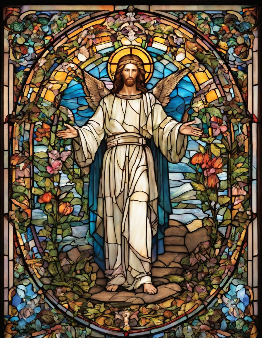 Jesus Christ with angels around him in the garden of eden