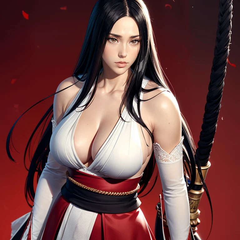 (((Perfect figure,figure,black Japanese clothing,feather woven, (((bleach,(((Scars on the chest))), red eyes,Unohana))),S-shaped figure:1.7))),((masterpiece)),high resolution, ((Best quality at best)),masterpiece,quality,Best quality,((( Exquisite facial features,looking at the audience,There is light in the eyes,Happy,nterlacing of light and shadow,huge ))),(((looking into camera,fighting stance,red background,Blood)))
work of art, (standing alone), absurderes, portraite, ((trunk)), detailed back ground, finely detail, hdr, female, shine dark skin, bangss, Bblack hair, long hair, Messy hair, neutral expression,shine brown eyes, breasts big, whole body