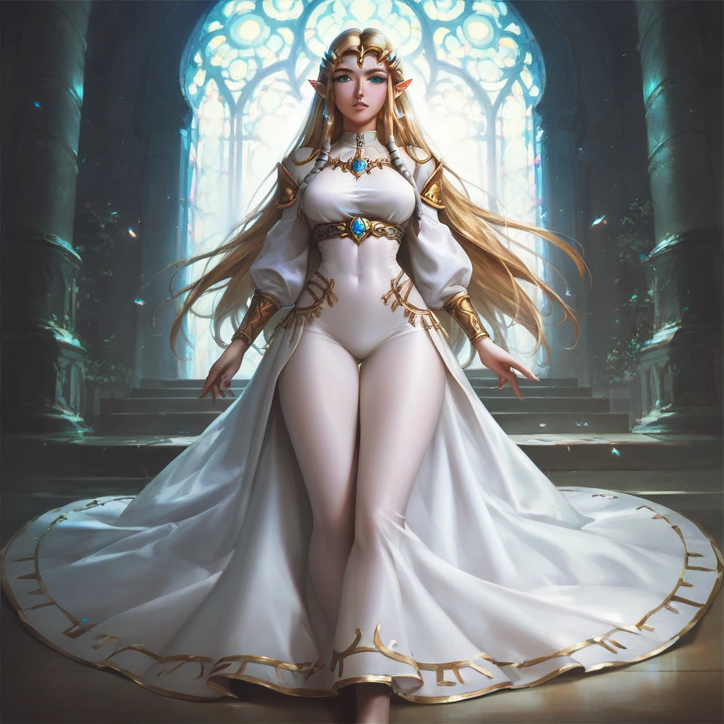 Full body frame toe to head
beautiful aesthetic, very intricate, high quality details
1girl, princess zelda, fully clothes
cowboy shot
dim lighting
indoors, inside castle
Expressiveh