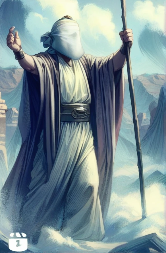 Young man, 30 years old, Bedouin, Arab, old, leaning on a stick, his belt is green cloth, his face radiates light, he looks like Jesus Christ, in the Arabian desert, sand, 