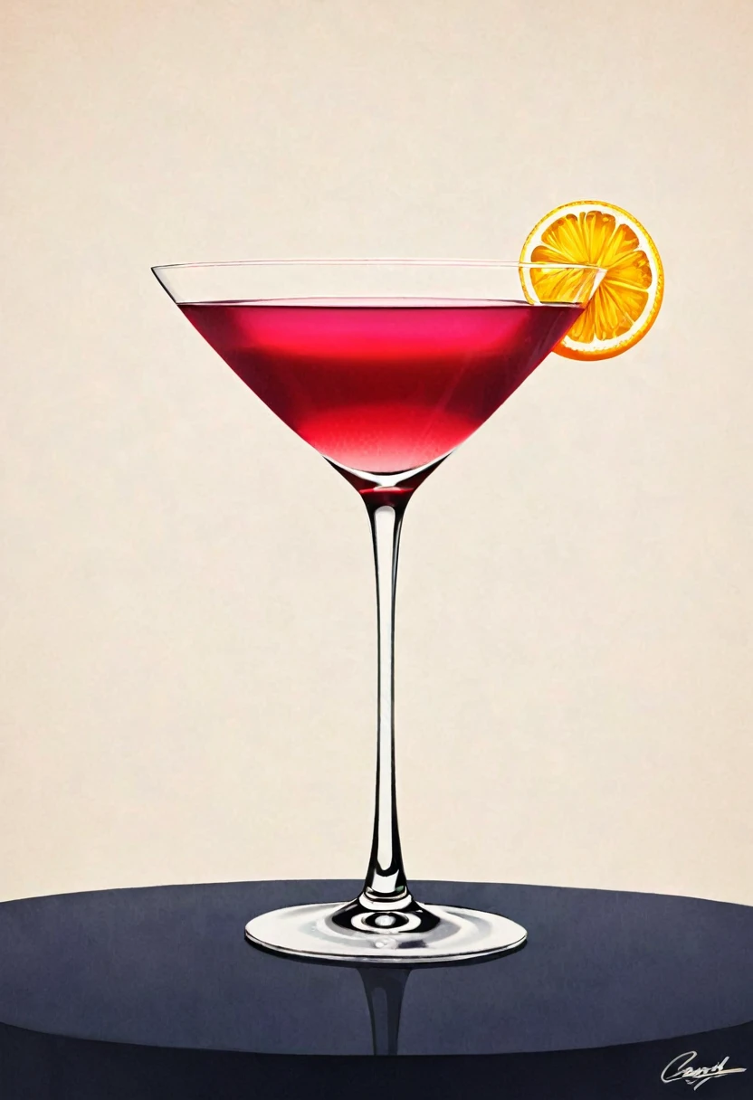 Picture a retro-a glass of Elegant Sophisticated Retro Cosmopolitan cocktail