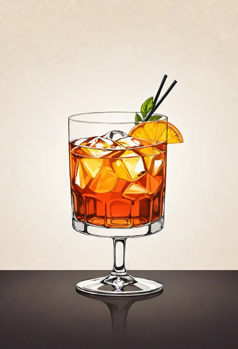 Picture a retro-a glass of Elegant Sophisticated Retro Old Fashioned cocktail