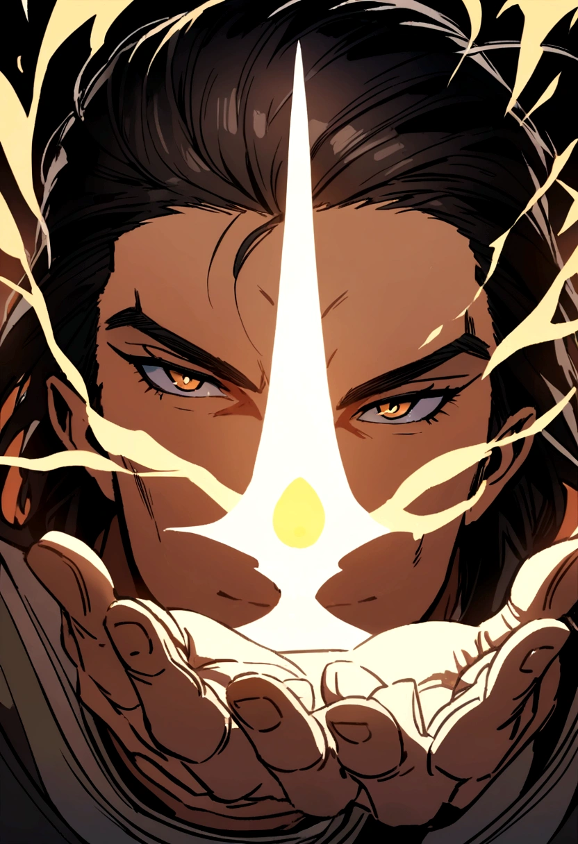 a palandin warrior with light magic MAN with a spear in his hand with his race being elf