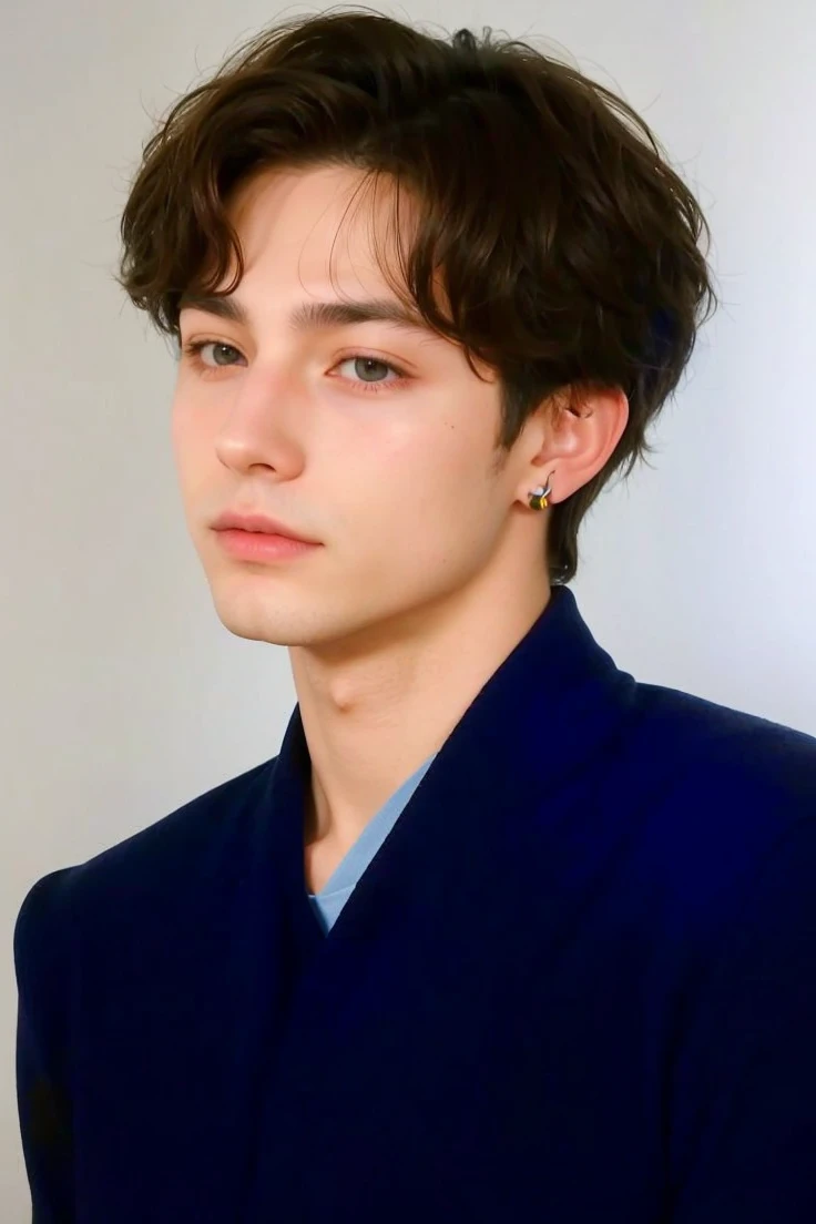 italian boy, brown haired at home. 