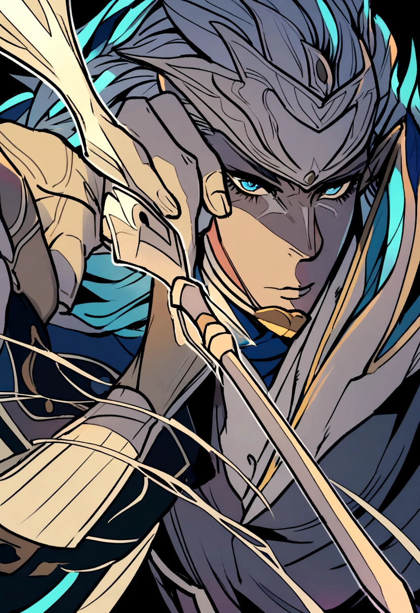 a palandin warrior with light magic MAN with a spear in his hand with his race being elf