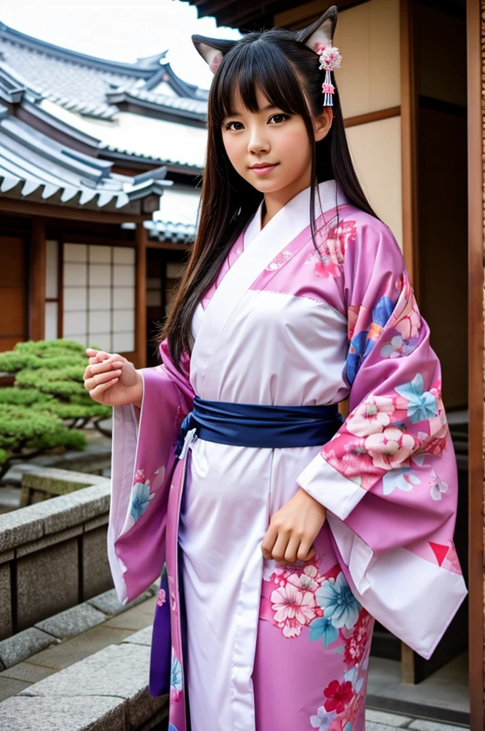  girl, wolf girl, Japanese style, kimono