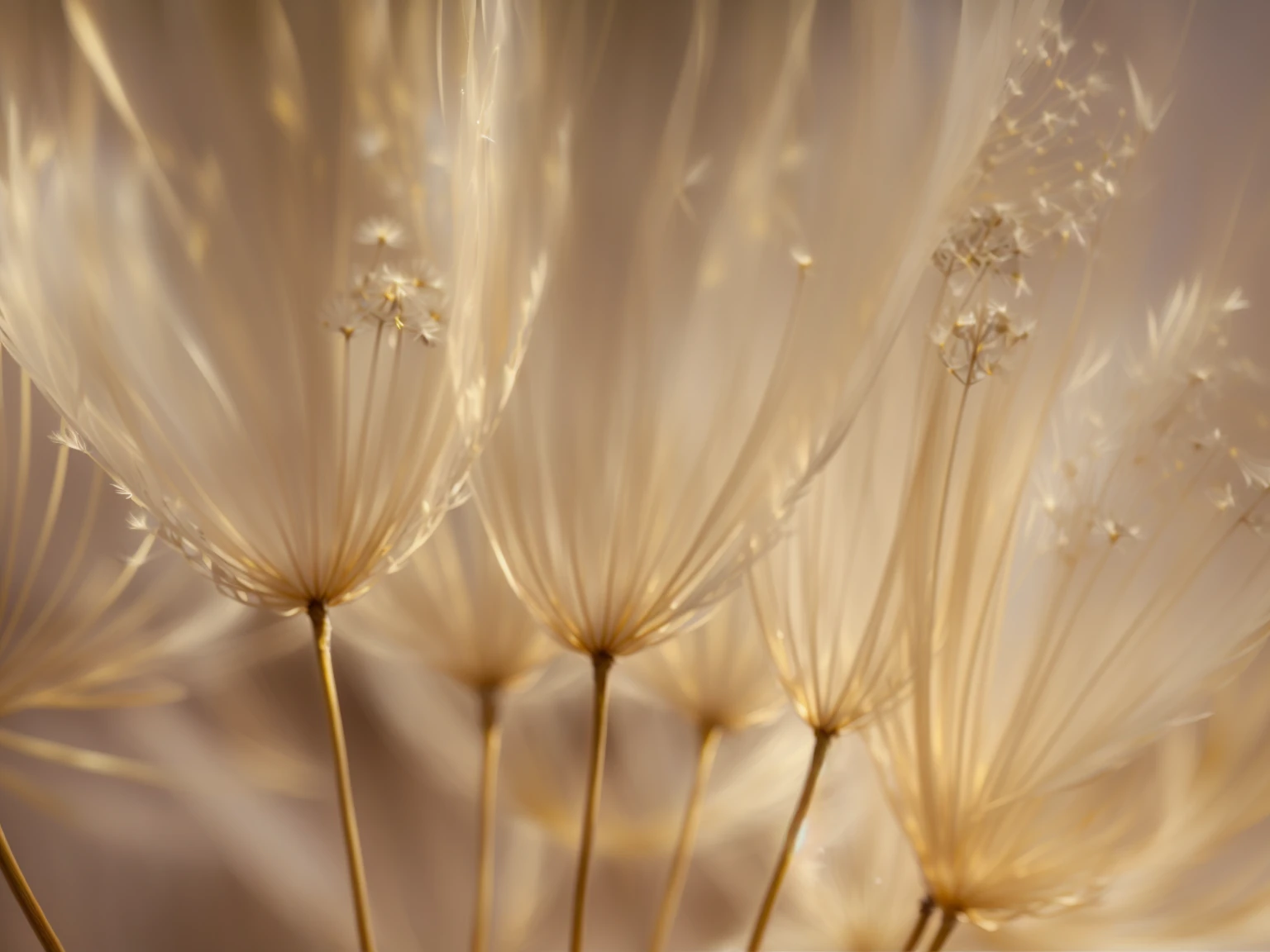 a close up of a bunch of dandelions with a blurry background, soft golden light, golden feathers, glowing dandelion seed storm, softly backlit, hair flies in the wind, smooth and complex, soft and fluffy, dried flower, dandelions, dandelion seeds float, a macro photograph, an ethereal image, dandelion, beautiful soft light, Delicate features