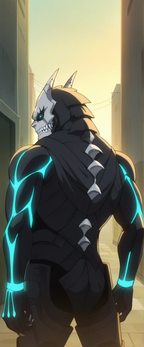 score_9,score_8_up, score_7_up, source_anime, BREAK
outdoors,
kafkakaiju, 1boy, solo,glowing, glowing eyes, horns, sharp teeth, armor, aqua eyes, muscular male, looking at viewer, neon trim, black sclera, standing, claws, spikes, black body,
anime screencap, anime coloring, official art, muscular, lobo, the second, large pectorals, venous muscles, Huge muscles, flexing