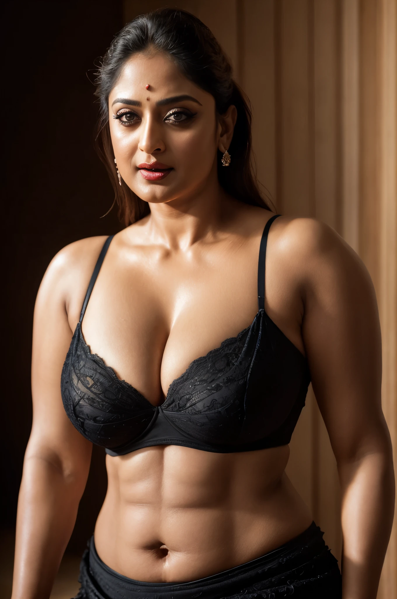 50yo mature MILF Anushka Shetty,((best quality)), ((masterpiece)), ((realistic)), eye kajal, mascara, red lips, sensual Beauty, provoking body, extreme sweat, sweat soaked skin, slight stretch marks, alluring figure, bulging figure, thick charming lady, curvy, thick navel, full figured woman, eye kajal, massive breast, full body, styled hair, pierced eyes, female face,royal aura, trend on artstation , sharp focus, studio photo, intricate detail, very detailed, detailed eye, illustration, very detailed, sharp focus, digital render, professional, 4k