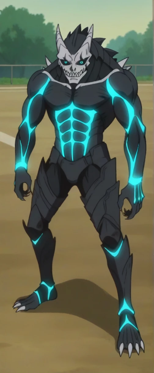 score_9,score_8_up, score_7_up, source_anime, BREAK
outdoors,
kafkakaiju, 1boy, solo,glowing, glowing eyes, horns, sharp teeth, armor, aqua eyes, muscular male, looking at viewer, neon trim, black sclera, standing, claws, spikes,
anime screencap, anime coloring, official art,