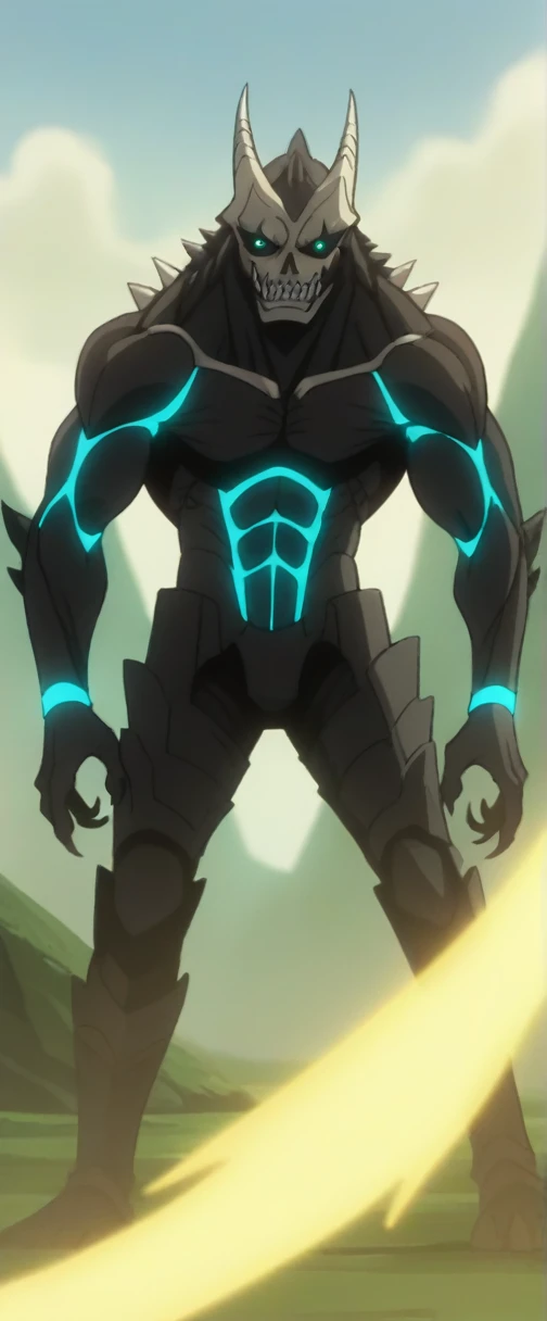 score_9,score_8_up, score_7_up, source_anime, BREAK
outdoors,
kafkakaiju, 1boy, solo,glowing, glowing eyes, horns, sharp teeth, armor, aqua eyes, muscular male, looking at viewer, neon trim, black sclera, standing, claws, spikes,
anime screencap, anime coloring, official art,