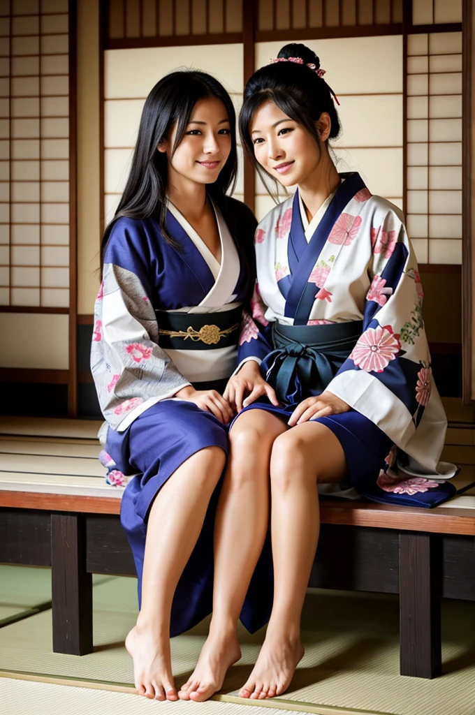 women, wolf women, Japanese style, kimono barefoot