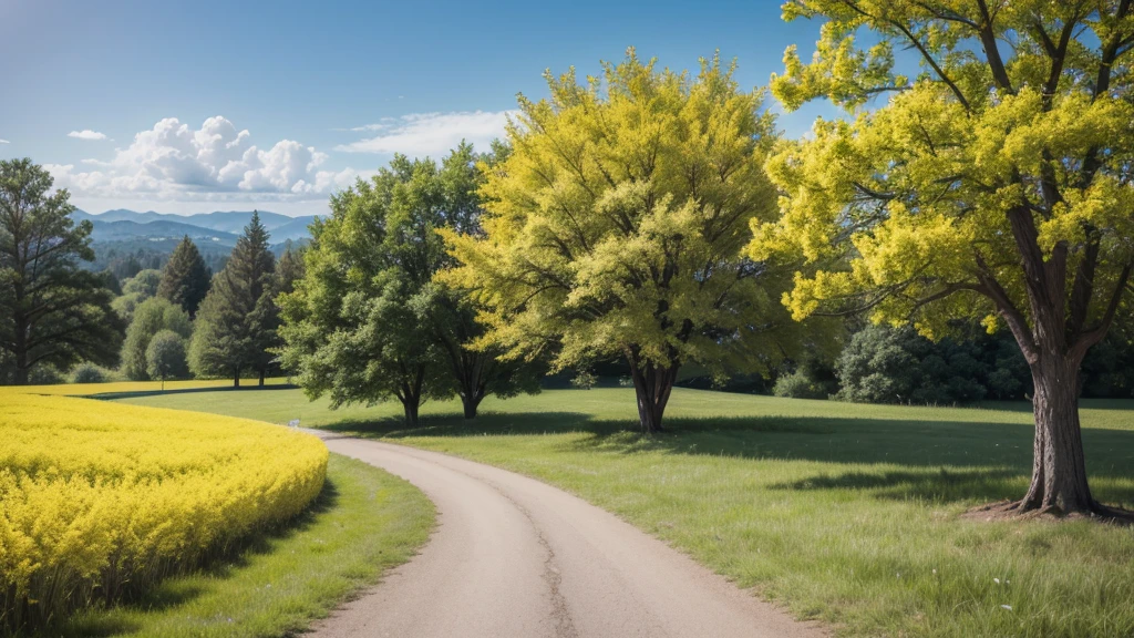 landscape with tree with yellow flowers