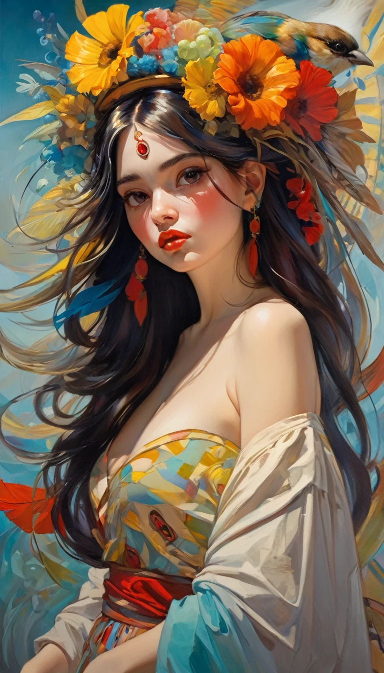 (Oil painting: 1.5),

\\

A woman with long black hair and white flowers in her hair lies in a field of white flowers, (Amy Saul: 0.248), (Stanley Ateg Liu: 0.106), (a detailed painting: 0.353), (Gothic art: 0.106) 4k highly detailed realistic ((full body including legs)) photo of beautiful 20-year-old sweaty a colorful Palette Knife Oil Painting ,animated girl with pink and blue grass,in the style of over,high contrast,tropical baroque,bio-art,light violet,cornelia parker,uhd image,botanical impressions,, best quality, masterpiece, highres, absurdres, incredibly absurdres, huge filesize, wallpaper, colorful,8K,RAW photo, Beautiful detailed girl, (oil painting:1.5), (NSFW:1.2), 1girl laying, feature, pureerosface_v1, Ambilight, slender waist, (splash, brushwork:1.5),double exposure, fussion of fluid abstract art,(original illustration composition),( fusion of limited color, maximalism artstyle, geometric artstyle) Incorporate vibrant colors, dynamic brushstrokes, and intriguing textures to capture the essence of the subject's inner world, capturing a surrealist vision, Perfect centralization, Um caozinho bonito ruivo por toda parte, Usa uma jaqueta, Standing position, beleza abstrata, Centrado, looking at the camera, Facing the camera, nearing perfection, Dynamic, luar, altamente detalhado, pintura digital, art stations, Conceito-Arte, liso, sharp focus, 8k, high-definition resolution, illustration, arte de Carne Griffiths e Wadim Kashin, fundo futurista.