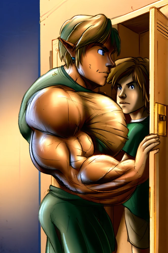 2 ,locker room,muscle size difference,stupid,soft shading, mbbbbb , Link ,toon Link