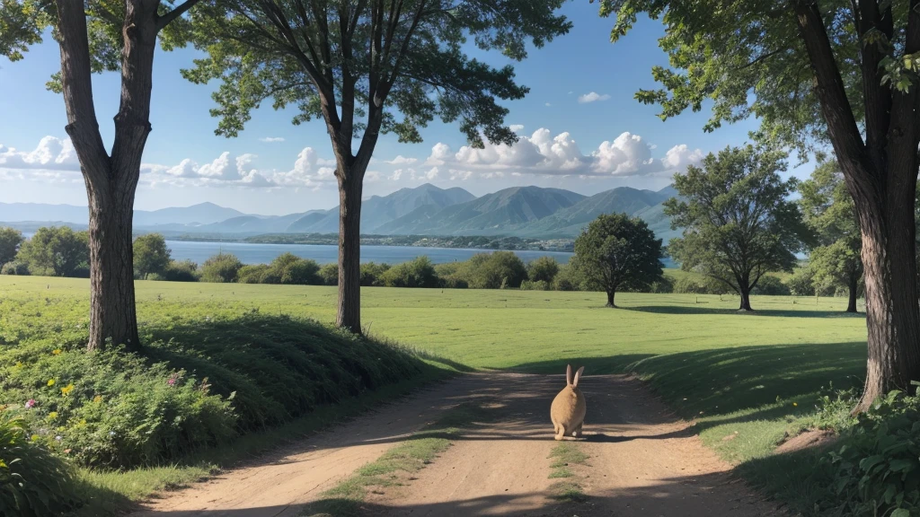 landscape with tree and rabbit