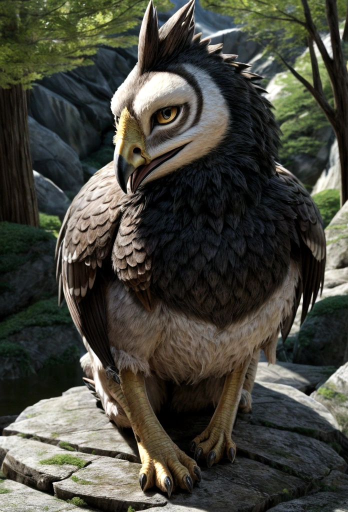 Mountains and forests，There is a kind of beast，It looks like a hawk but has human hands.(best quality，4K，8K，High level，masterpiece：1.2），Ultra Detailed，（lifelike，Photo real，Photo real：1.37），Highly detailed animals，Realistic lighting，Fantasy Creatures