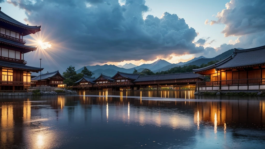 la acera en un distrito comercial, en japon, lluvioso, de noche, Hyperrealism, glowing light, ray tracing, backlighting, god rays, reflection light, Fujicolor, Canon, Fujifilm, Nikon, Wide-Angle, panorama, highres, best quality, award winning, high quality, high details, super detail, masterpiece, 16k, 8k