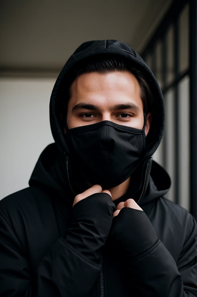 Kameron beloch black gloves black black black jacket black hood black masks