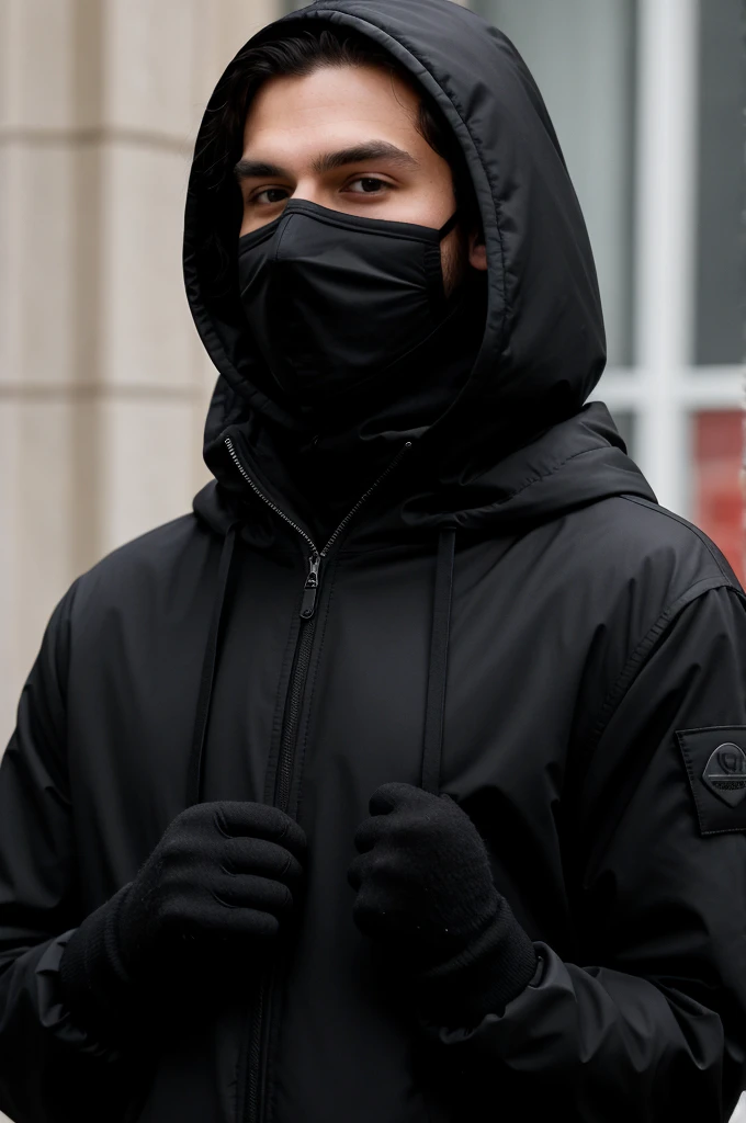 Kameron beloch black gloves black black black jacket black hood black masks