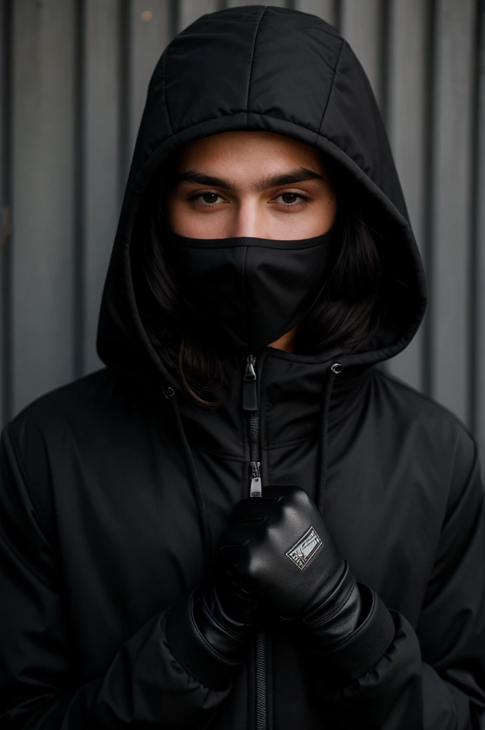 Kameron beloch black gloves black black black jacket black hood black masks