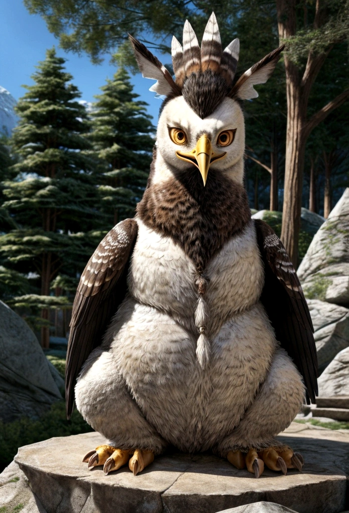 Mountains and forests，There is a kind of beast，It looks like a hawk but has human hands.(best quality，4K，8K，High level，masterpiece：1.2），Ultra Detailed，（lifelike，Photo real，Photo real：1.37），Highly detailed animals，Realistic lighting，Fantasy Creatures
