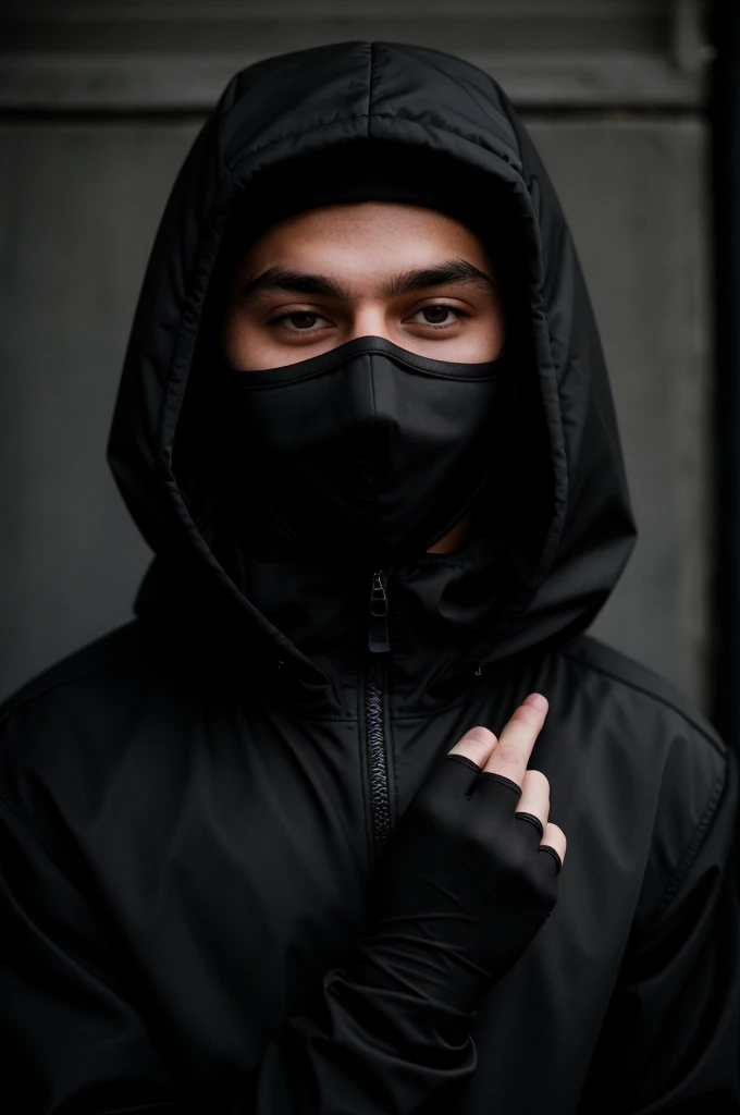 Kameron beloch black  gloves black black  black jacket black hood black masks 