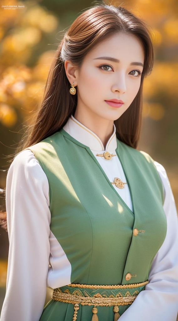 (Highest quality、4K、masterpiece:1.3)、Beautiful Chinese Woman、One woman、Female members of Shen Yun Performing Arts practice、
Sexy:1.1、Light brown hair:1.1、Autumn Outfits、Ultra detailed face、Detailed lips、Detailed eyes、double eyelid