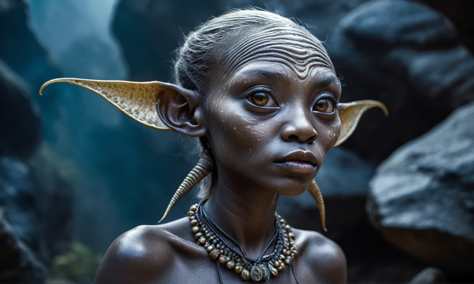 full body shot,beggar deep niobium silver The Alien Entity,native africa babychild, wants eat,into castle of future, Technicolor,natural skin textures, hyper realism, hyper detailed,Extremely detailed,High contrast,Masterpiece,Realistic,Ultra Detailed, intricate details,realistic humid leather,extremly intricate,Epic Realistic, cinematic style,irina yermolova,high contrast,hdr,extremely detailed, deep night landscape,masterpiece,intricate details,faded,pale eyes extremely detailed, high detailed eyes,8k resolution,RAW,retina, Nikon Z9,China,orc,Li River in Guangxi Zhuang of China,tkt style, pointed ears,perfect, Elf,transition between two art styles, Ink painting to photorealism, Double contact, X-ray, Creative, vivid light, masterpiece, fantasy, Abstract, Surrealism, super detailed, high resolution, stop:35;(((creature with a spectral and ghostly appearance)). Her skin is pale, almost translucentancient rock paintings of the first people,starfish's leather