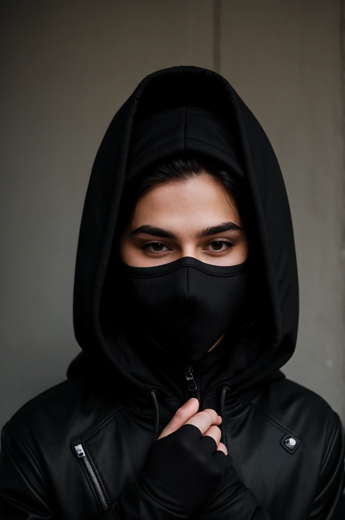 Kameron beloch black gloves black black black jacket black hood black masks