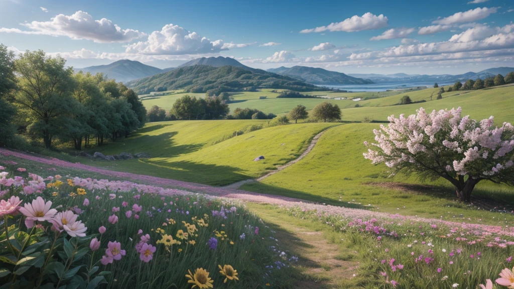 landscape with flowers and rabbit