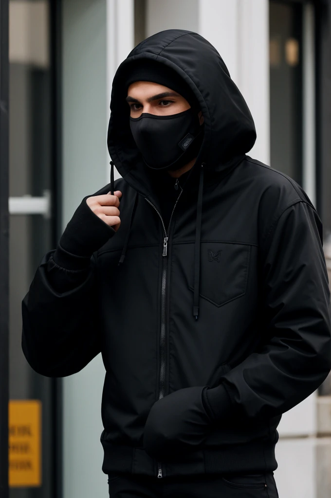 Kameron beloch black gloves black black black jacket black hood black masks